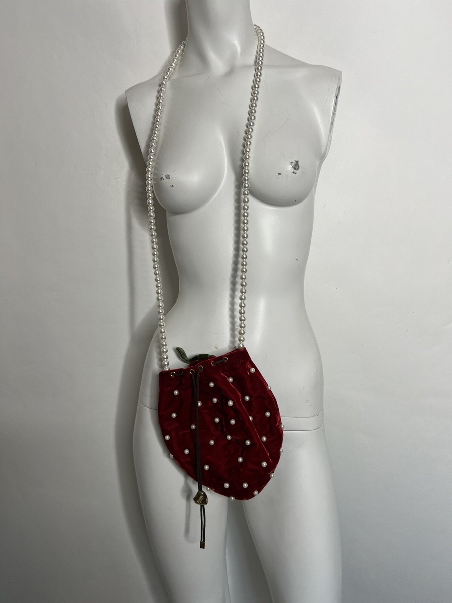 Vtg MOSCHINO CHEAP & CHIC VELVET STRAWBERRY PEARL STRAP