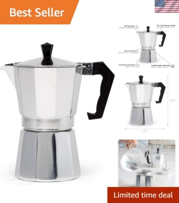 Authentic Italian & Cuban Coffee Brewed with Classic Silver Moka Pot, 6 Cups