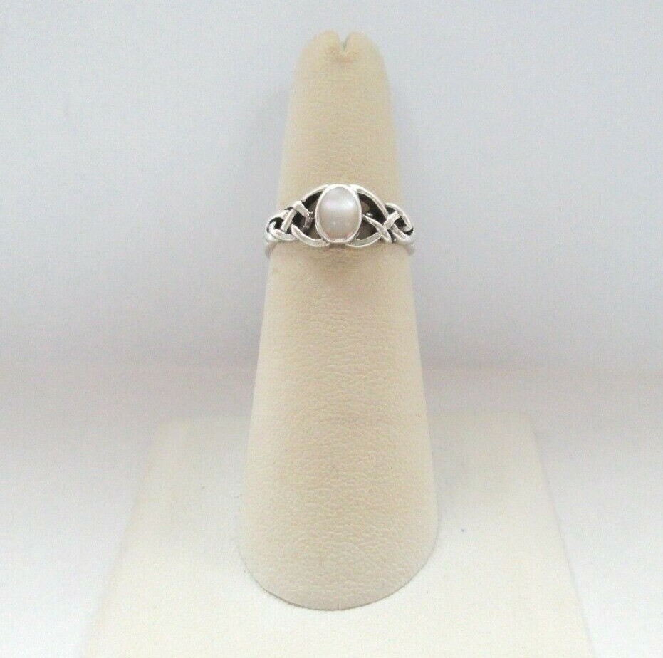 Beautiful Sterling Silver 925 Openwork Ring w/ Rainbow Moonstone sz 5. ...