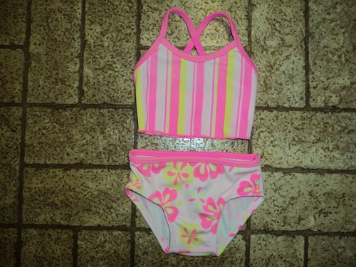 Sand N Sun Girl's Swimsuit. Sz. 12 Mos. Stripes & Flowers!