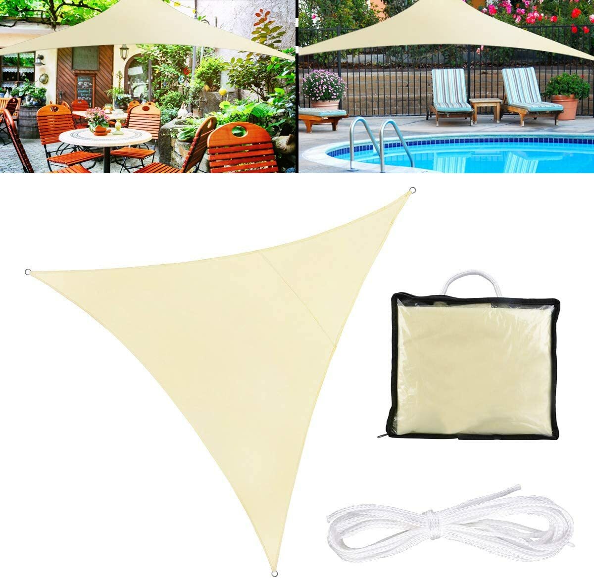 Sunnylaxx 3.6x3.6x3.6m Sabbia Tenda A Vela Triangolare Ombreggiante, Impermeabile Vele Parasole Protezione UV Per Esterno, Giardino E Terrazza, Piscina - 3