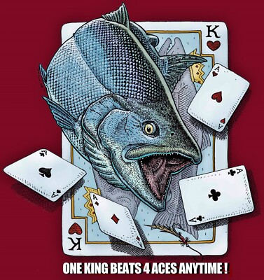 Ray Troll One King Beats Four Aces Poker NEW adult t-shirt  2X, XL, L, M, S tee