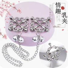 Einstellbar Brust Piercing Clips mit Kette DE Metall Nipple Clamps wie Blume SM