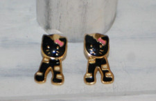 Hello Kitty Cat Kitten Black Enamel Dangle Swiveling Heads Pierced Earrings