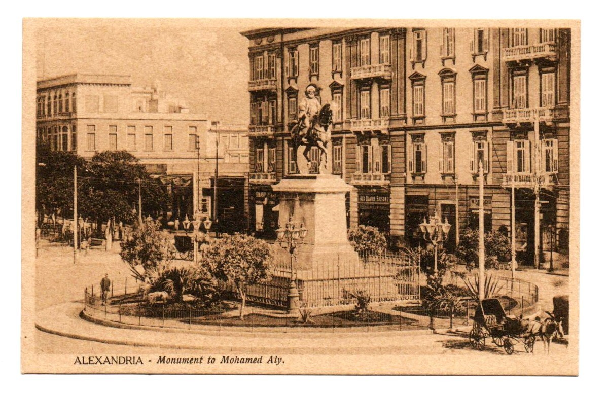 Vintage Egypt Postcard Alexandria Monument to Mohamed Aly