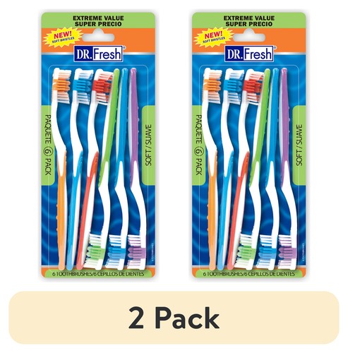 (2 Pack) 6 Count Soft Toothbrushes with Tongue Cleaner for Adults