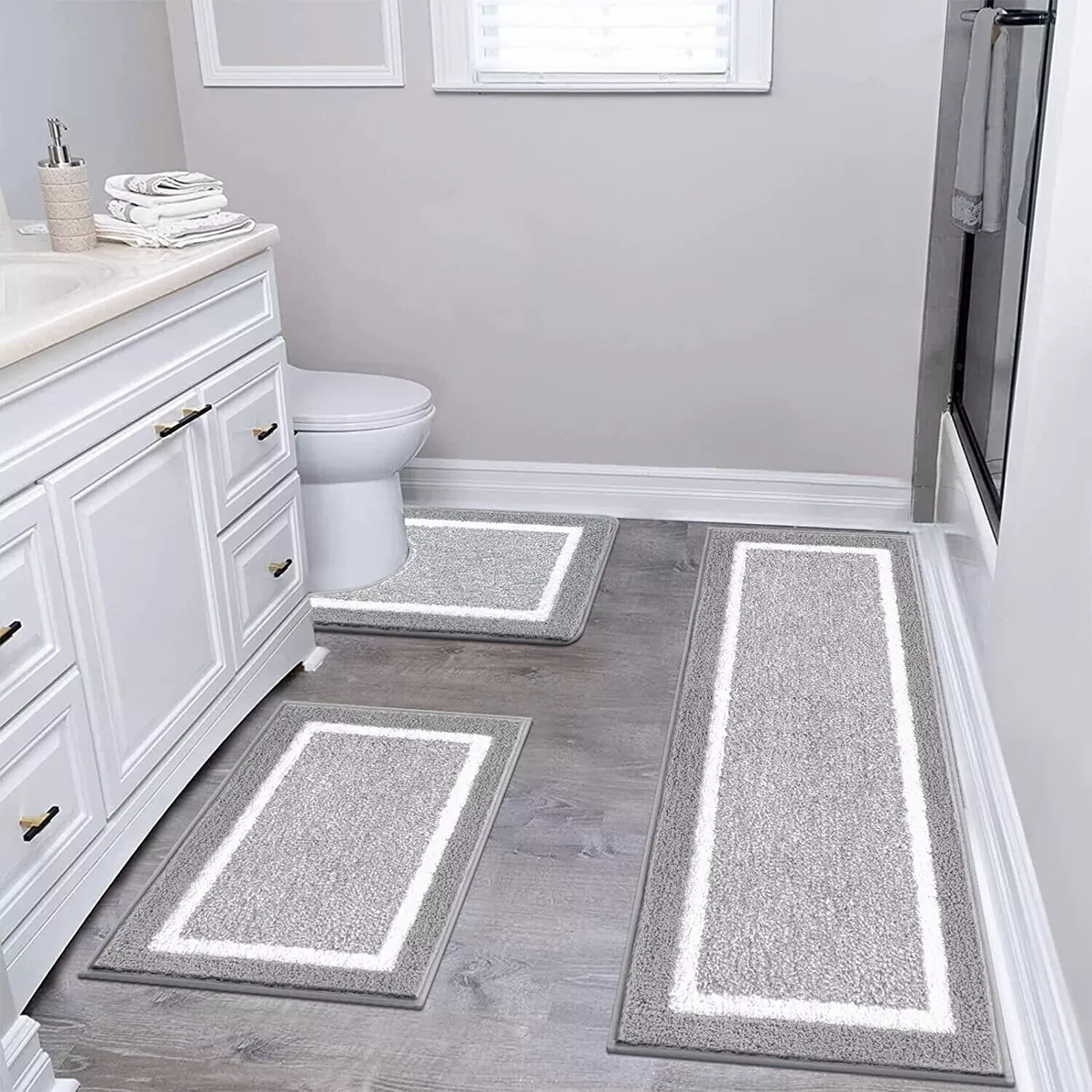 3pcs Bathroom Rug Sets Bath Rug Contour Mat Plush Non Slip Absorbent Runner Rug