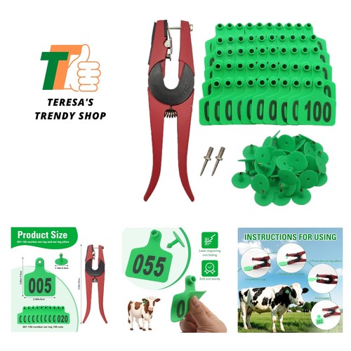 Cattle s 001-100 Number Plastic Livestock Animal Tag for Cows Applicator Kit ...