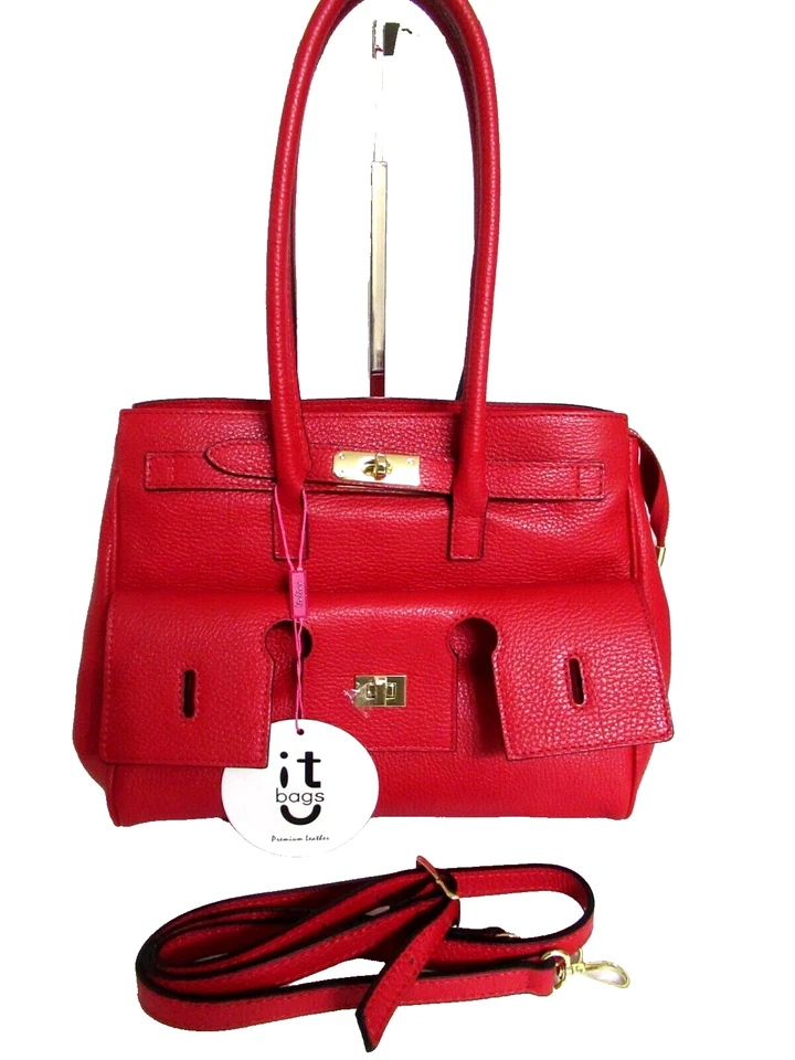 BOLSO DE CUERO ITALIANO BOLSO DE MANO CON MANOS PARA LOS HOMBROS Y SOLAPA ILUSIÓN - HECHO EN ITALIA Foto 3 de 4