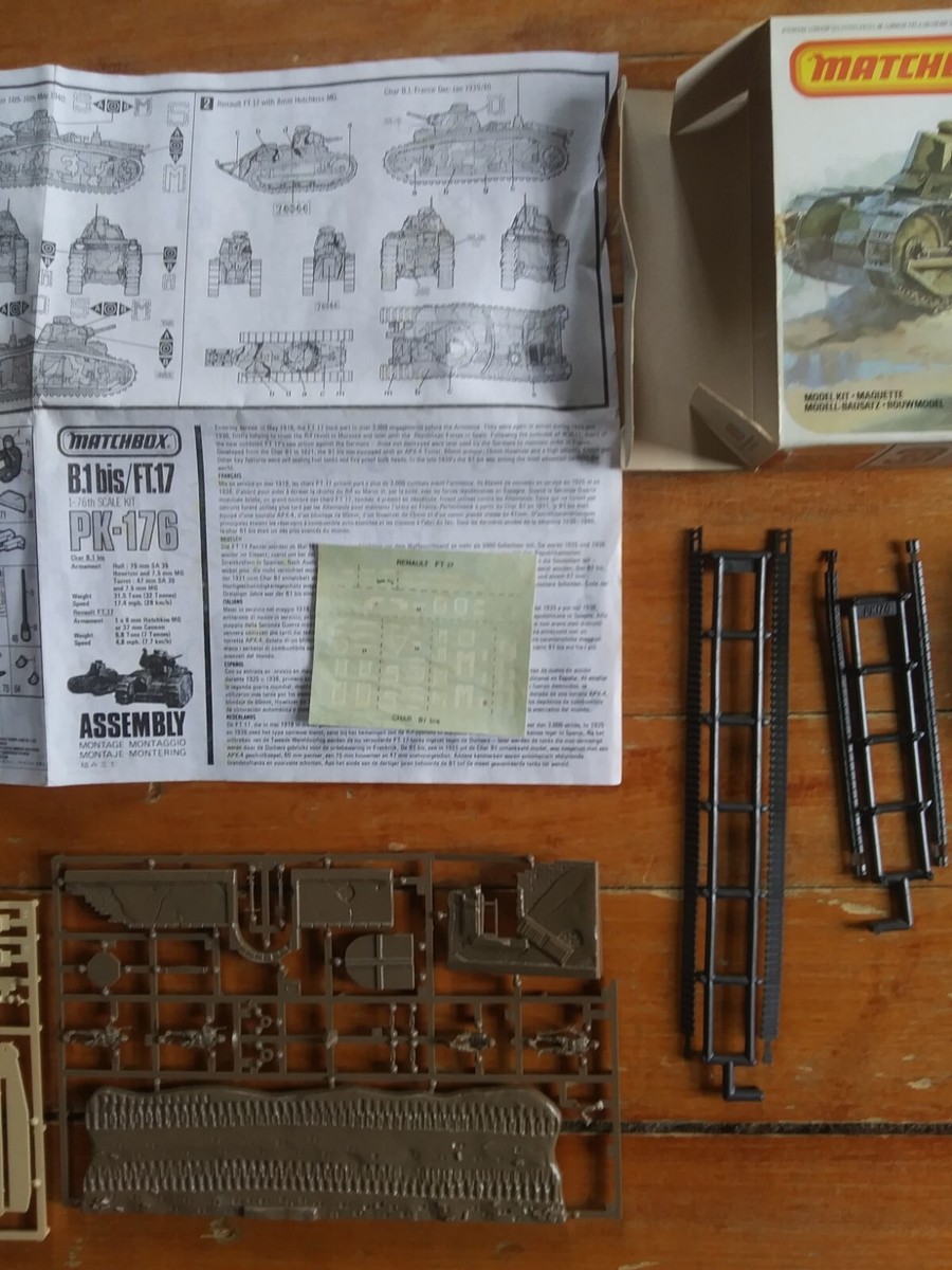 Kit Maquette Vintage Matchbox 1980 - Char Renault B.1 Bis / FT.17, échelle 1:76, Modèle PK-176 - Neuf Sous Boîte