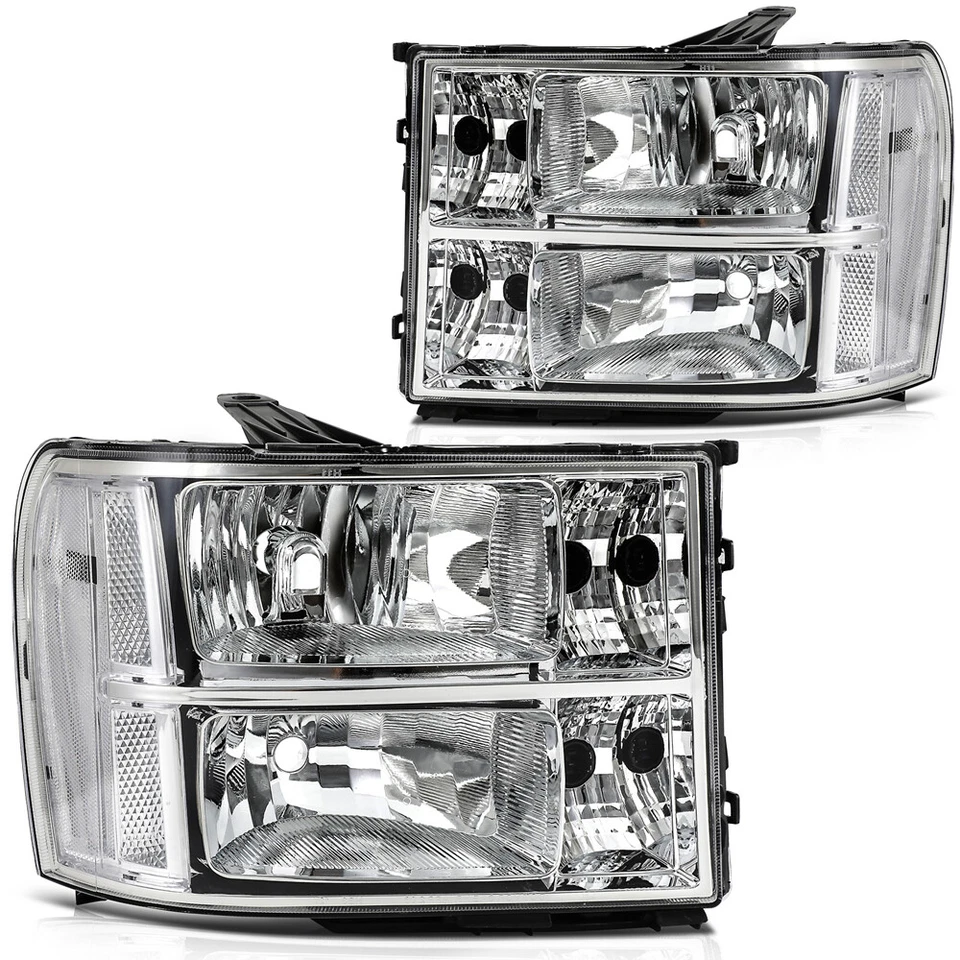 Conjunto de faros para GMC Sierra 2500 HD 3500 HD 2007-2014 carcasa cromada Foto 3 de 4