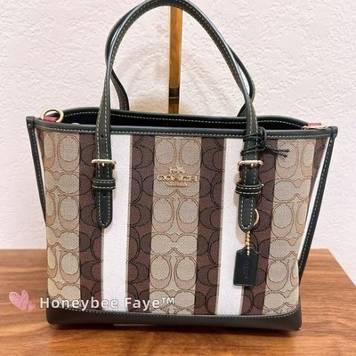 NWT Coach C8416 Mollie Tote 25 In Signature Jacquard With Stripes