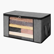 60L Wide-Opening Storage Bags Durable Non-Woven with Clear Panel Grey