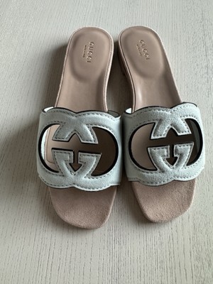 GUCCI グッチ インターロッキングG ライトグリーン ミュール GUCCI INTERLOCKING GG SLIDE SANDALS LIGHT PALE GREEN SUEDE SZ 36