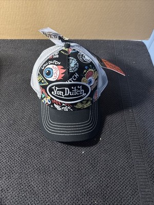 NWT Von Dutch Black Jax All Over White Mesh Back Trucker - Adjustable Snapback