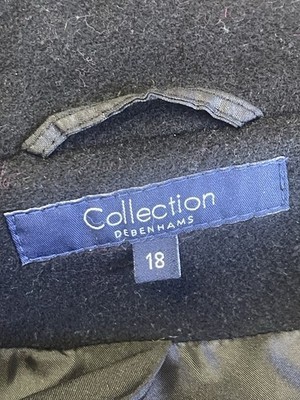 Retro Vantage Collection Debenhams langer Wollmantel geknöpft schwarz Damen UK-18