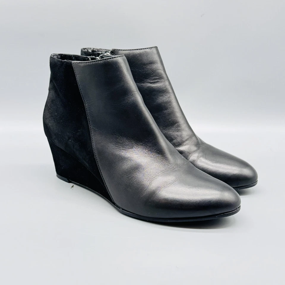 Botas Aquatalia Mujer 9 Cuero Negro Gamuza Cuña Tobillo Cremallera Marvin K Zapatos Foto 2 de 4