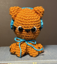 Handmade Crocheted Amigurumi Orange Cat Mini Plush with Blue Headphones