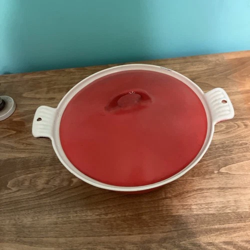 VTG GRISWOLD CAST IRON #68 RED ENAMEL TABLE SERVICE DUTCH OVEN CASSEROLE DISH