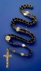 Vintage Black Milk Glass, Lourdes Pater Medals Rosary, SilverTone Crucifix