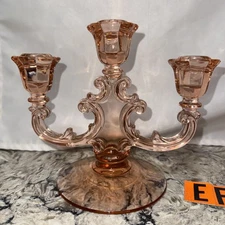 Vtg 1920s Candelabra Heisey Glass "Trident" #134 candelabra in the Flamingo pink