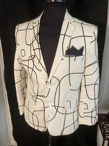 High Fashion Custom Made Men's Geometric Patterned Whit Linen Jacket 38R