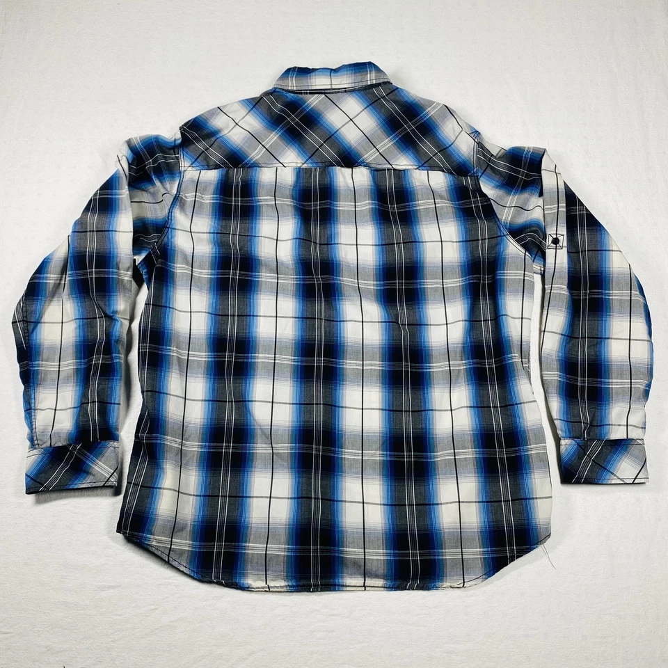 Camisa Máquina Para Hombres 2XL Azul Negro Cuadros Vaquero Occidental Informal Manga Larga Bolsillo Foto 4 de 4