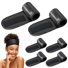 6 Packs Black Satin Spa Headband Silk Adjustable Spa Hair Wrap Facial Headband..