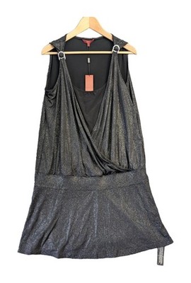 John Richmond Damen Glitzer Tunika Top Größe 18 Schwarz Glitzer Schimmer Blusenteil