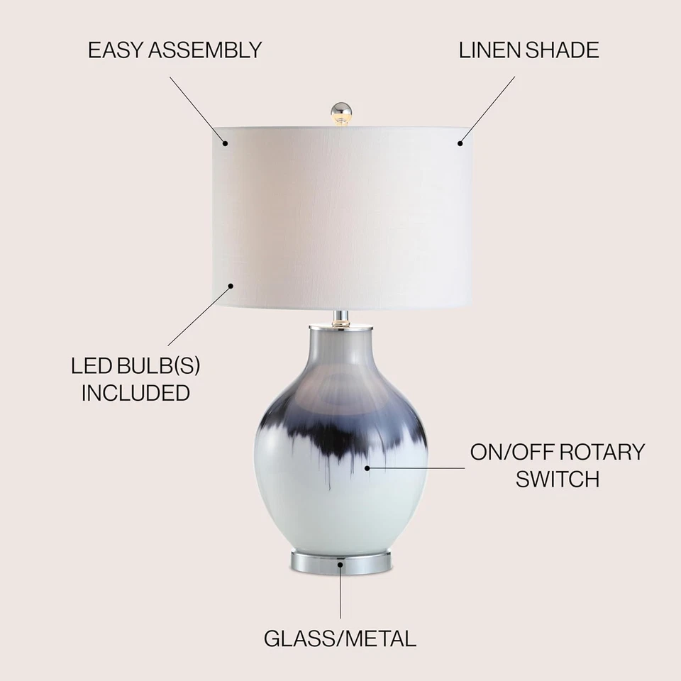 JYL1065A Mia 27" Vidrio/Metal LED Lámpara de Mesa Glamour Transición Bohemia Cabecera D Foto 2 de 4