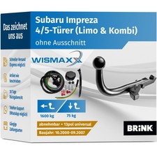 ANHÄNGERKUPPLUNG für Subaru Impreza 00-07 abnehmbar BRINK +13polig E-Satz ABE