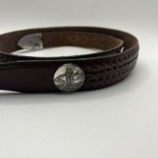 Vtg Brighton Golf Belt Brown Leather Western Braided Men 34 Silver Plate Conchos