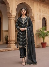 New Launching Silk Black Salwar Kameez With Dupatta For Indian Party Wear