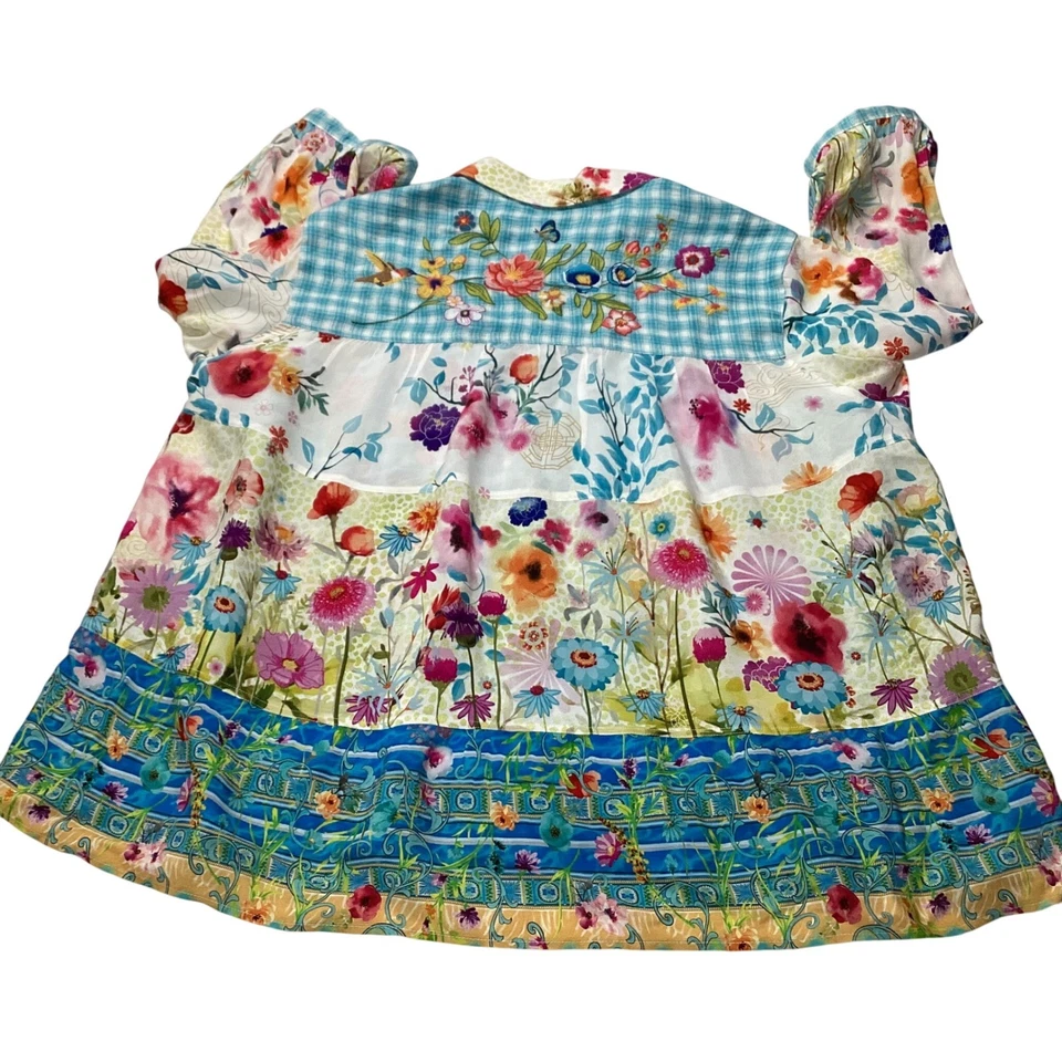 Blusa Boho John Mark 3X Bordada Guinga Floral Manga 3/4 Foto 2 de 4