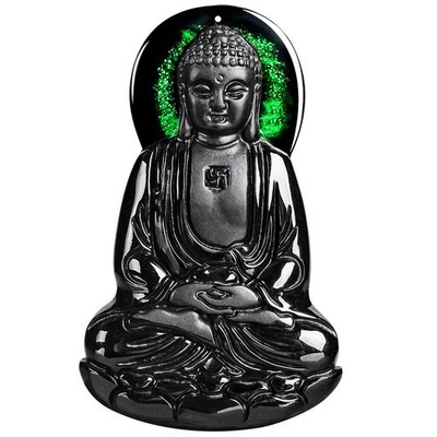 Certified Black Burma Natural A Jade ink Jadeite Guanyin Pendant
