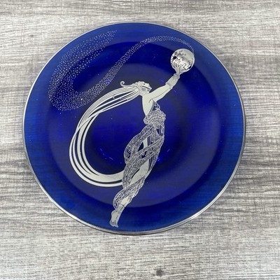 Erte' Sevenarts Glass Plates Cobalt Blue Fireflies China