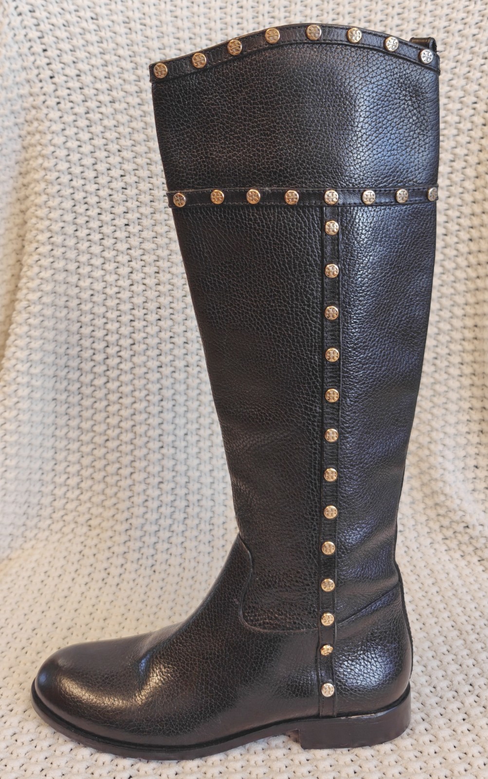 Tory Burch Women's Black Leather Studded Full Zip Knee High Riding Boots, Sz 5.5 thumbnail 7