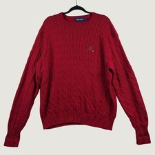 Polo Golf Ralph Lauren Mens L Red Cable Knit Crewneck Sweater Preppy Academic
