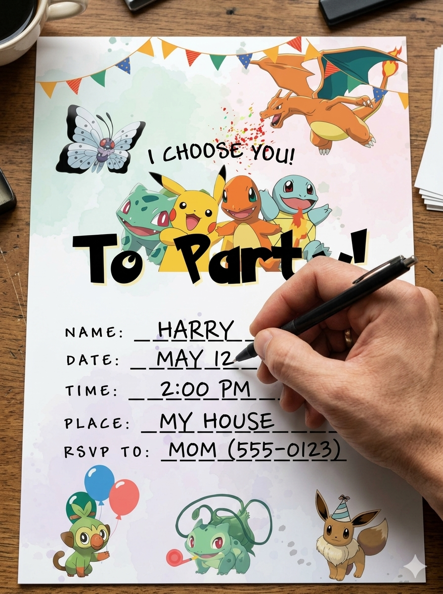 pokemon trading card birthday invitation Modern Minimalist Pokemon Birthday Invitation main image 1