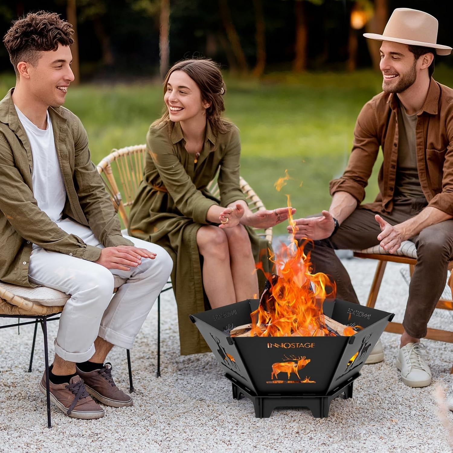23" Portable Fire Pit Collapsible Wood Burning Camping Outdoor Backyard w/Bag