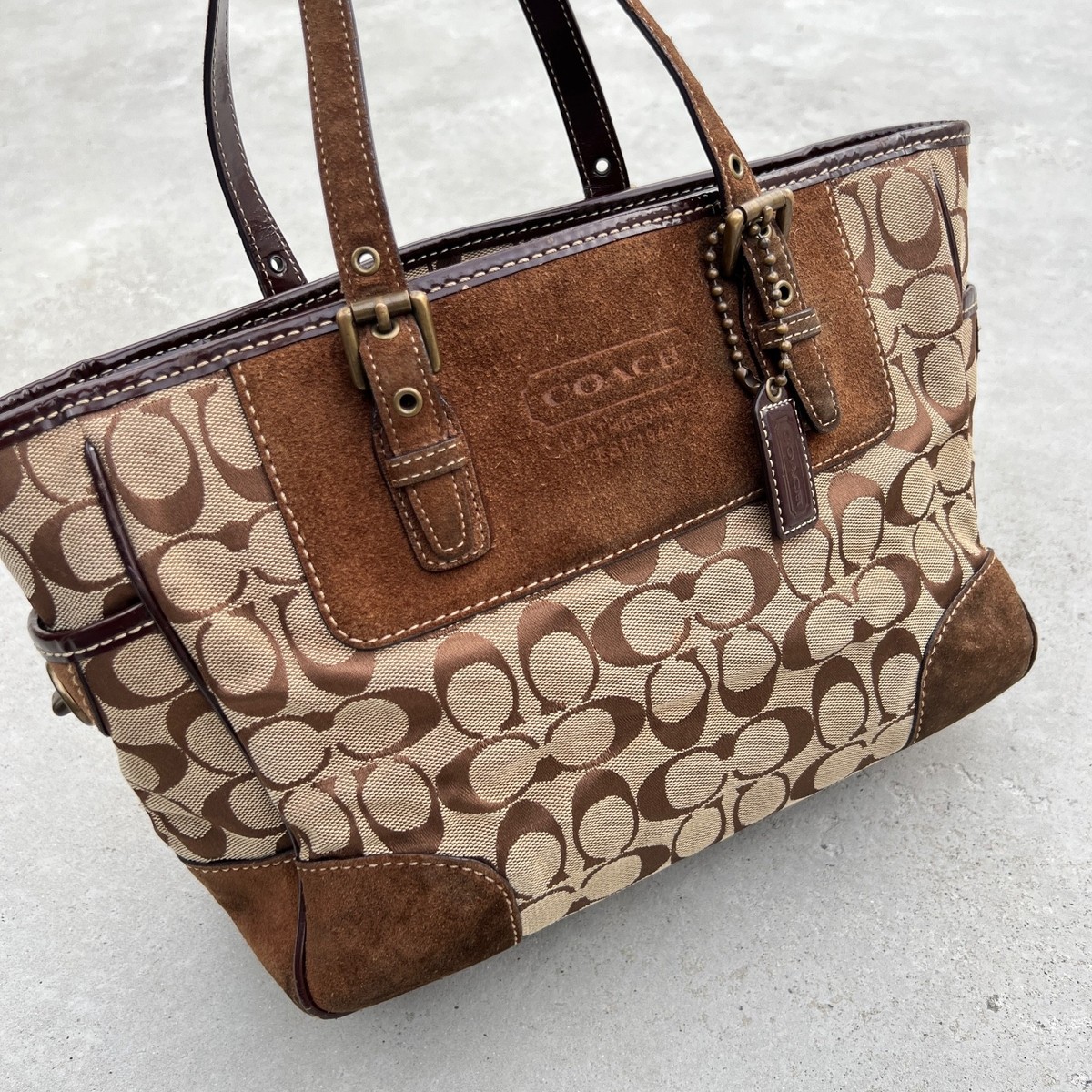 Coach |Authentic Vintage Y2K Brown Suede Leather Monogram Tote