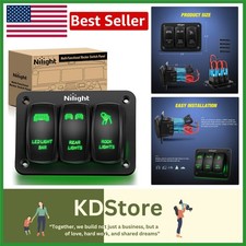 3 Gang Aluminum Rocker Switch Panel with LED Light 12V-24V for Marine Car Boat