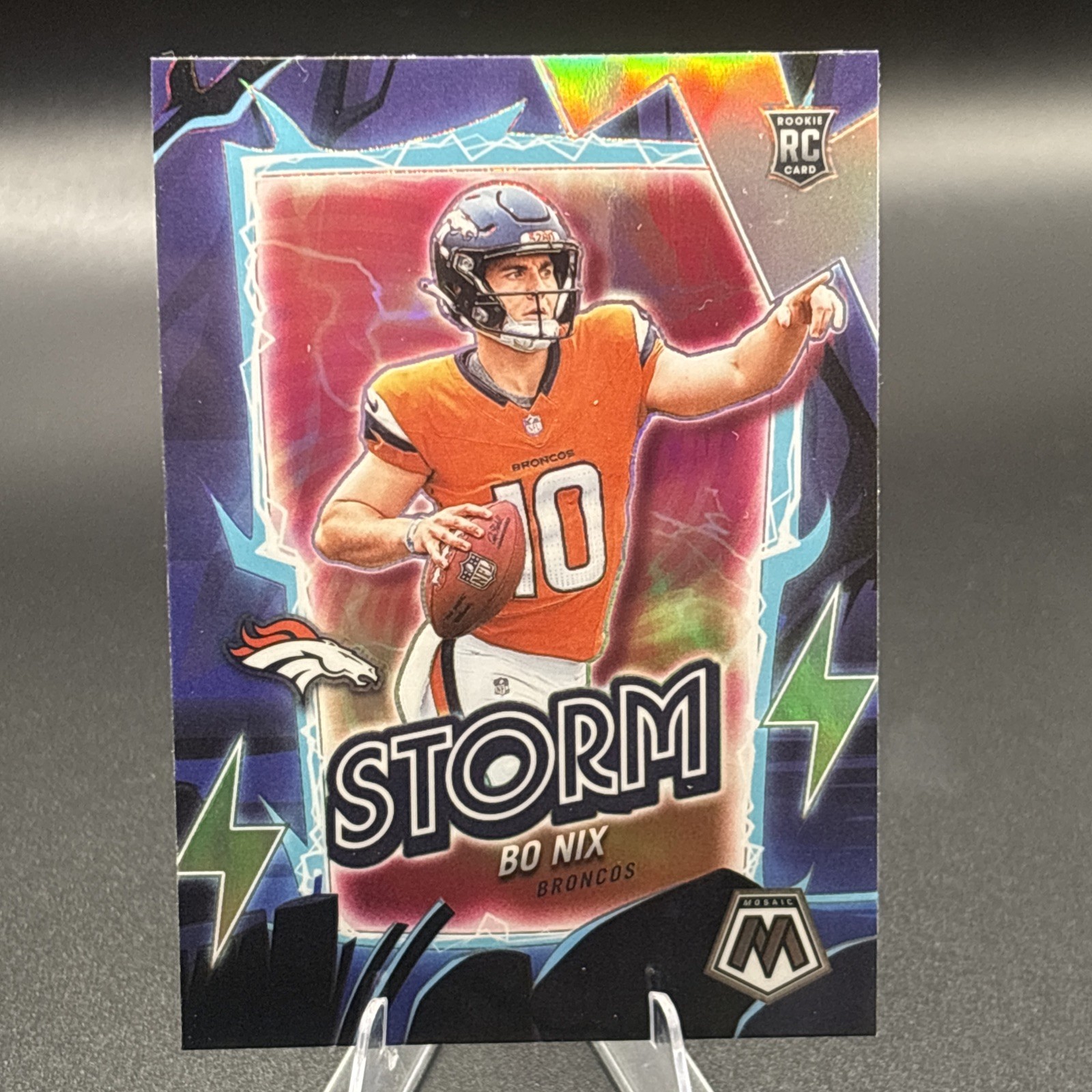 Bo Nix #13 By Storm Silver Prizm Rookie 2024 Panini Mosaic Denver Broncos