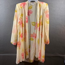 vtg women kimono xl cream fairy floral coquette dainty feminine sheer western