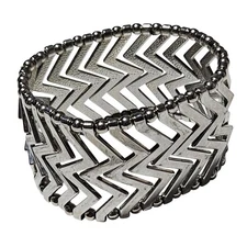 Boho Chic Silver Tone Chevron Stretch Bracelet Beaded Edge Fashion Jewelry Women