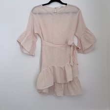 ASTR the Label Light Pink 3/4 Ruffle Sleeve Faux Wrap Mini Dress Size Small