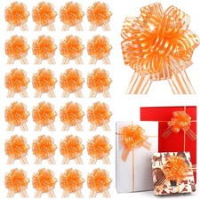 24 PCS Orange Pull Bows 6 Inch Gift Wrap Ribbon For Baskets Present Holiday