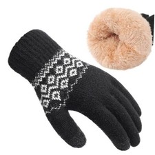Winter Gloves for Women-Touch Screen double-layer Knit Texting Warm Black