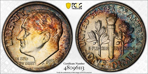 1954 Roosevelt Dime PCGS MS65 Toned
