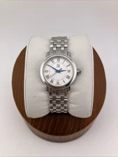 ESQ by Movado Ladies 25mm Watch Silver Tone Blue Hands White Dial 5.75” -RUNS